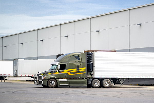 partial ltl semi truck at a loading dock