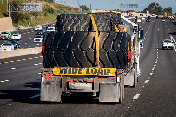 wide load of tires on a semi
